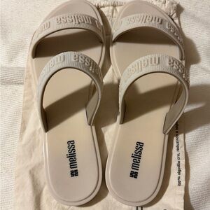 Melissa Double-Strap Cream Slide Sandals